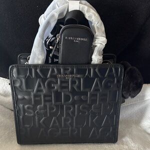Karl Lagerfeld Black Embossed Shoulder Bag